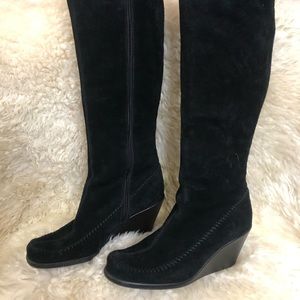 Black Suede Wedge Boots